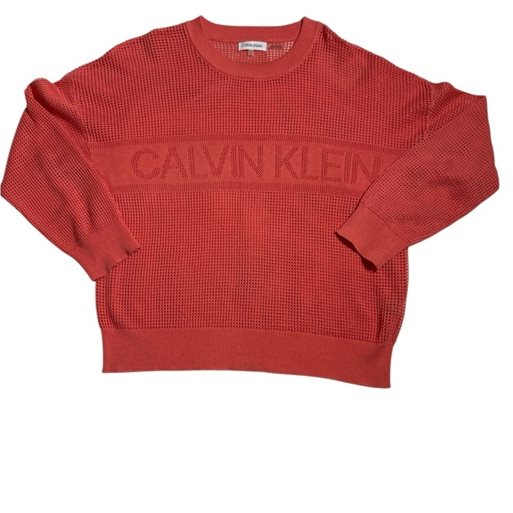 Calvin Klein Red Crew Neck Sweater with Ribbed Cuffs Size Large